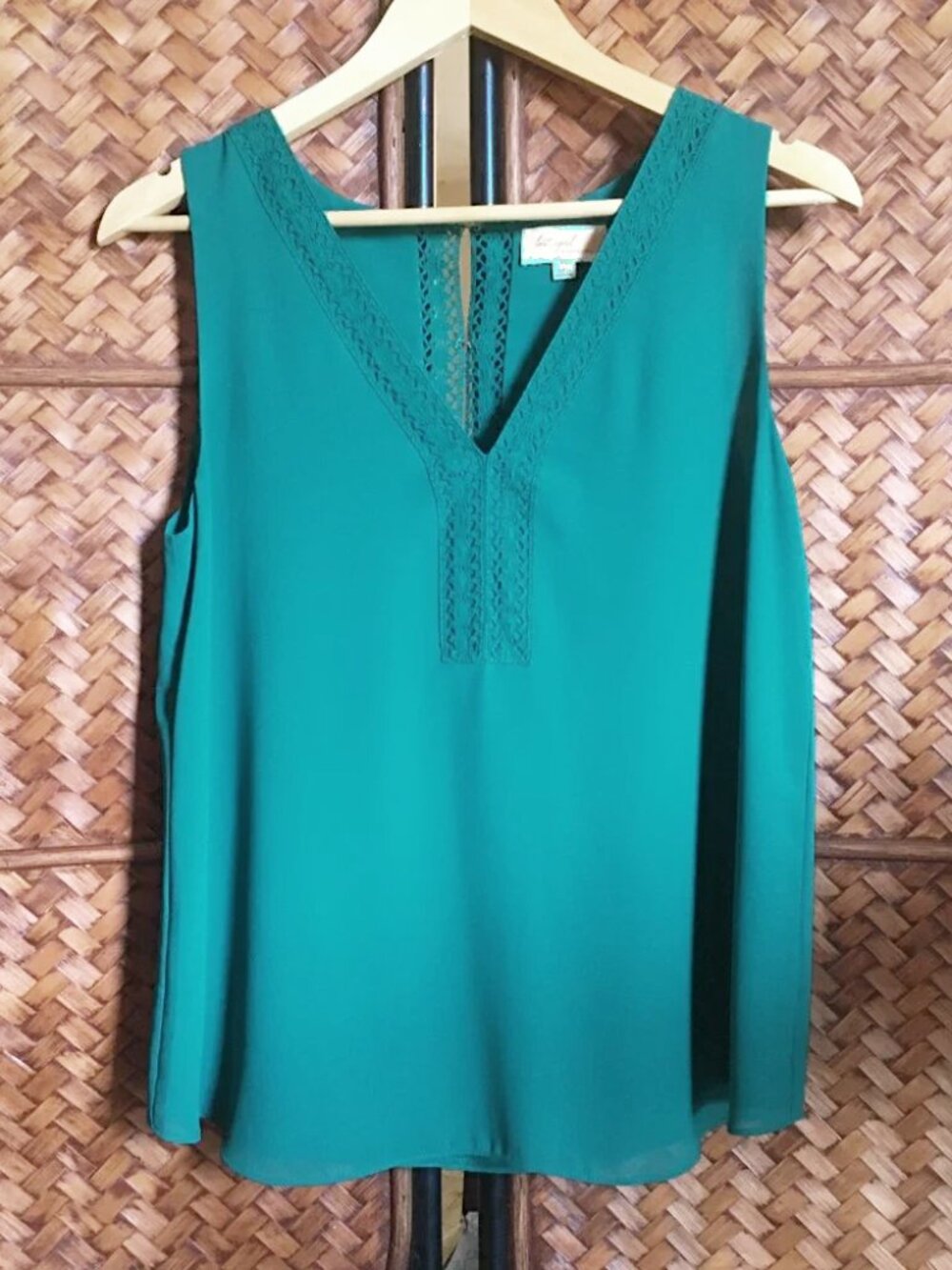 Lost April Teal Blue Crochet Trim Tunic Tank Top Large